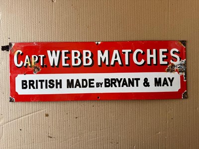 Lot 357 - CAPT. WEBB MATCHES ENAMEL SIGN 24" X 8"