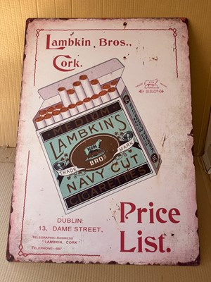 Lot 568 - LAMBKINS NAVY CUT CIGARETTES REPRO SIGN 28" X 20"