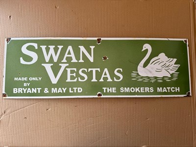 Lot 641 - SWAN VESTAS ENAMEL SIGN 29.5" X 9.5"