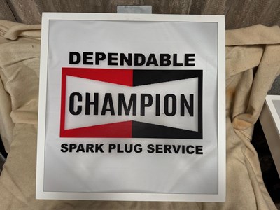 Lot 733 - CHAMPION SPARK PLUG LIGHT UP SIGN 23" X 23"