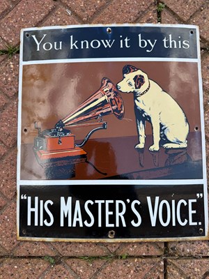 Lot 663 - HIS MASTER'S VOICE ENAMEL SIGN 18" X 16"