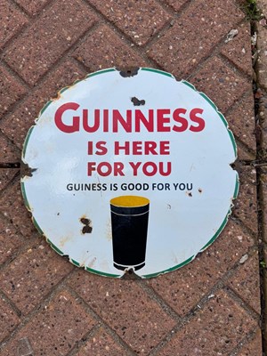 Lot 739 - GUINNESS IS HERE FOR YOU ENAMEL SIGN 12" DIA