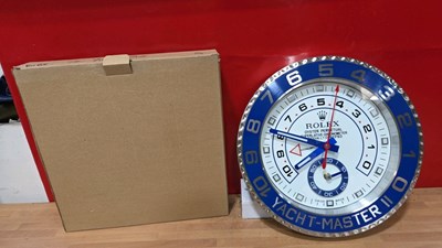 Lot 635 - YACHT MASTER II ROLEX STYLE WALL CLOCK WITH WORKING SUB DIAL