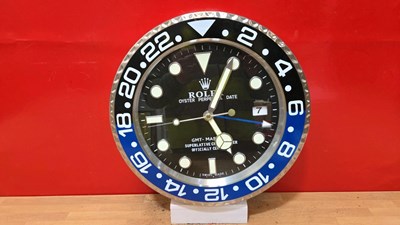 Lot 201 - ROLEX STYLE WALL CLOCK OYSTER PERPETUAZ DATE GMT MASTER II