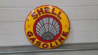 Lot 407 - SHELL GASOLINE ENAMEL SIGN 16" DIA