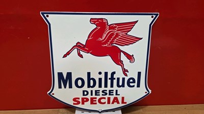 Lot 335 - MOBIL OIL DIESEL SPECIAL ENAMEL SIGN 12" X 12"