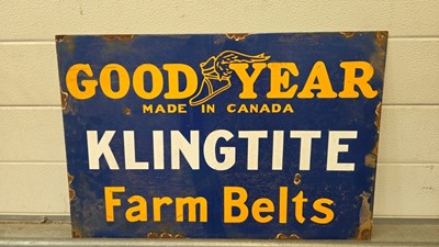 Lot 13 - GOOD YEAR FARM BELTS ENAMEL SIGN 24" X 16"