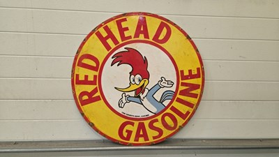 Lot 49 - RED HEAD GASOLINE ENAMEL SIGN 30" DIA