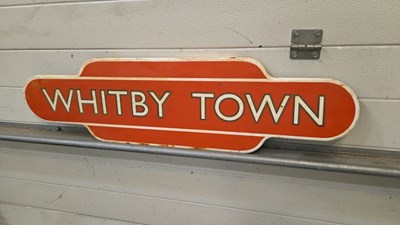Lot 371 - WHITBY TOWN RAILWAY ENAMEL SIGN 36" X 10"