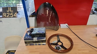 Lot 857 - TRIUMPH TROPHY WINDSCREEN / NEW BOXED STEERING WHEEL / RADIO CASSETTE