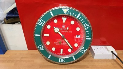 Lot 399 - ROLEX STYLE WALL CLOCK 13" DIA