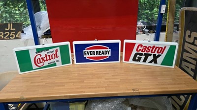 Lot 425 - 3 X LIGHT UP SIGNS , CASTROL WAKEFIELD , EVER READY & CASTROL GTX