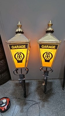 Lot 72 - PAIR OF AA GARAGE STYLE LAMPS WITH WALL BRACKETS