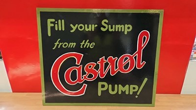 Lot 17 - CASTROL FILL YOUR SUMP WOODEN HAND PAINTED SIGN 24" X 20"