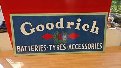 Lot 561 - GOODRICH TYRES WOODEN HAND PAINTED SIGN 37" X 17"