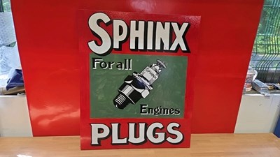 Lot 489 - SPHINX PLUGS FOR ALL ENGINES HAND PAINTED SIGN 24" X 20"