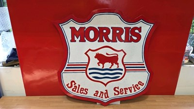 Lot 643 - MORRIS SALES AND SERVICE WOODEN HAND PAINTED SIGN 23" X 24"