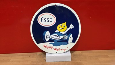 Lot 535 - ESSO HAPPY MOTORING ENAMEL SIGN 11" DIA