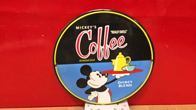 Lot 725 - MICKEY'S COFFEE ENAMEL SIGN 12" DIA