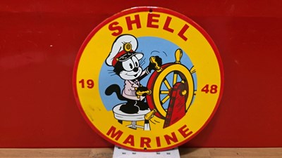 Lot 813 - SHELL MARINE ENAMEL SIGN 12" DIA