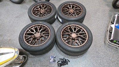 Lot 231 - SET OF 4 VELOCITY ALLOY WHEELS , TYRES & STUDS 22129 18 X 8 O J