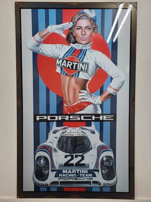 Lot 213 - HANDMADE MARTINI PORSCHE METAL SIGN 39" X 24"