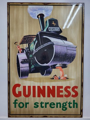 Lot 711 - HANDMADE VINTAGE STYLE GUINNESS FOR STRENGTH STEAM ROLLER SIGN 39" X 26"