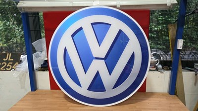 Lot 571 - VOLKSWAGON LOGO PERSPEX PRINTED SIGN 33" DIA