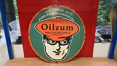 Lot 535 - OILZUM MOTOR OILS ENAMEL SIGN 30" DIA