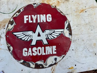 Lot 369 - FLYING A GASOLINE ENAMEL SIGN 12" DIA