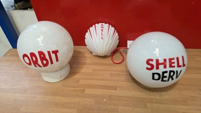 Lot 116 - 3 X GLASS PETROL GLOBE LIGHTS