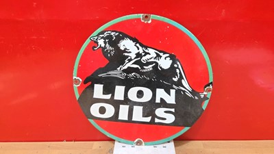 Lot 655 - LION OILS ENAMEL SIGN 12" DIA