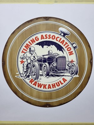 Lot 581 - HANDMADE RAWKAHULA TIMING METAL SIGN 20" DIA