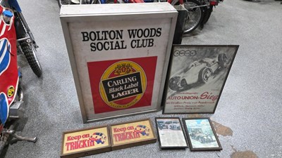 Lot 431 - CARLING LIGHT UP SIGN 2 KEEP ON TRUCKING SIGNS & FRAMED PICTURE