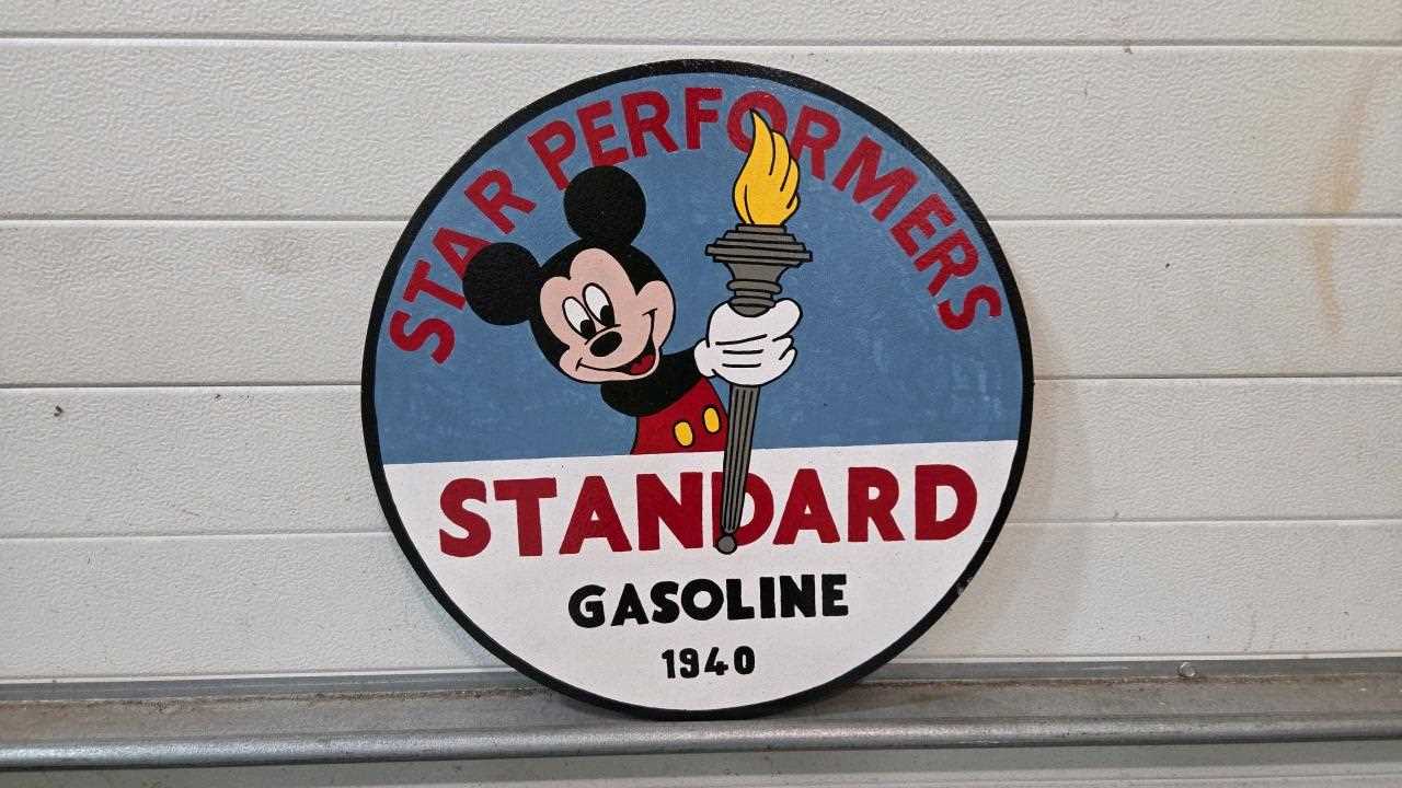 Lot 351 - HAND PAINTED STANDARD GASOLINE SIGN 19" DIA