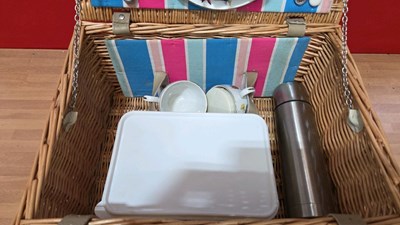 Lot 869 - TWO PERSON WICKER PICNIC HAMPER