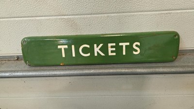 Lot 359 - TICKETS ENAMEL RAILWAY SIGN 18" X 4"