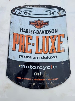 Lot 695 - HARLEY-DAVIDSON PRE-LUX MOTORCYCLE OIL SIGN 22" X 14"