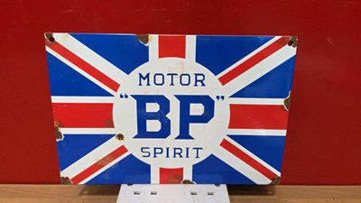 Lot 557 - BP MOTOR SPIRIT STYLE ENAMEL SIGN 12" X 8"