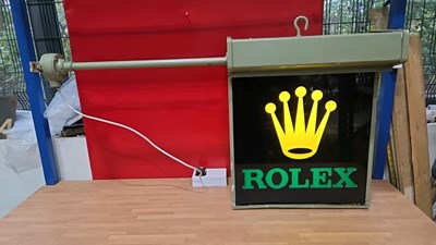 Lot 442 - ROLEX STYLE DOUBLE SIDED, WALL MOUNTED LIGHT UP SIGN 45" X 24"