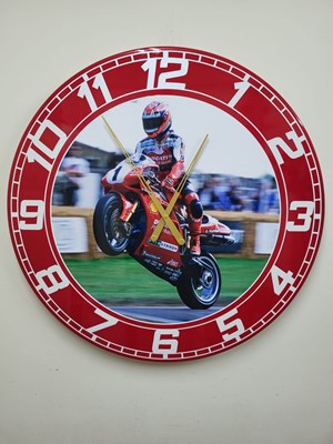 Lot 611 - HANDMADE 32" DIAMETER CARL FOGARTY DUCATI GOODWOOD CLOCK