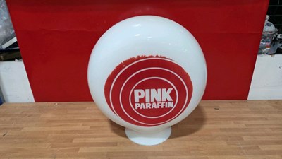 Lot 75 - PINK PARAFFIN GLASS PUMP GLOBE