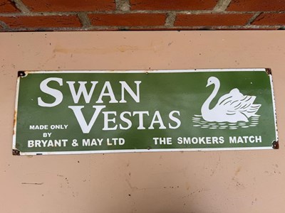 Lot 225 - SWAN VESTAS ENAMEL REPRODUCTION SIGN 29.5" X 9.5"