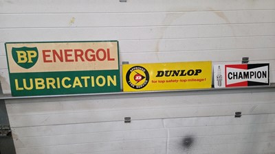 Lot 259 - BP ENERGOL , DUNLOP TYRES, CHAMPION TIN SIGNS