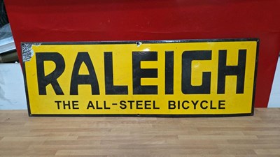 Lot 600 - RALEIGH ENAMEL REPRODUCTION SIGN 36" X 12"