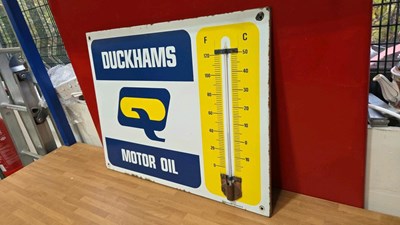 Lot 301 - DUCKHAMS MOTOR OIL ENAMEL THERMOMETER 26" X 20"