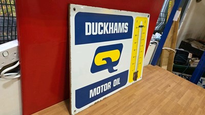 Lot 301 - DUCKHAMS MOTOR OIL ENAMEL THERMOMETER 26" X 20"