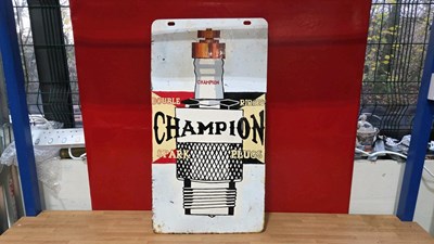 Lot 857 - HAND PAINTED CHAMPION SPARK PLUGS,DOUBLE SIDED SIGN 20" X 16"