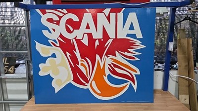 Lot 859 - SCANIA HAND PAINTED METAL SIGN 45" X 35"