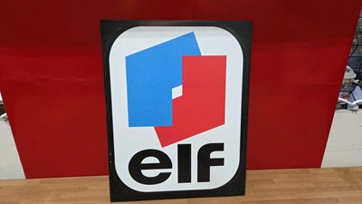 Lot 741 - PLASTIC ELF SIGN MOUNTED ON WOODEN BOARD 21" X 16"